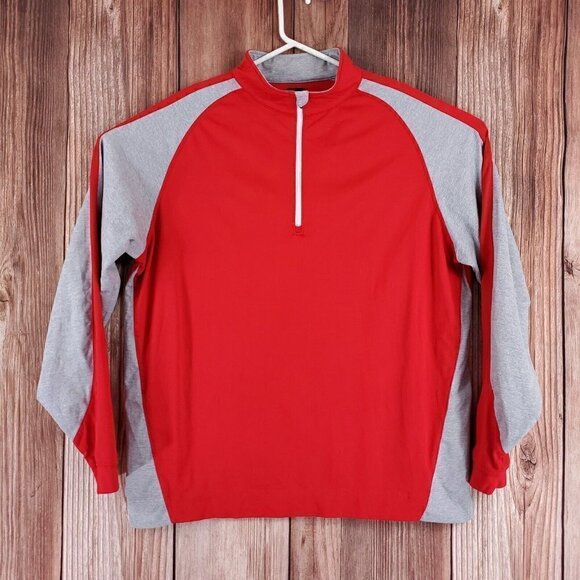 Footjoy Mens Size XL 1/4 Zip Red Gray Performance Golf L/S Pullover Stretch - Picture 1 of 15